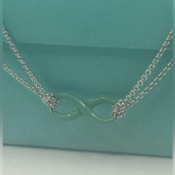 Tiffany & Co. Jewelry - Tiffany & Co. Blue Enamel Infinity Pendant Necklace Double Chain